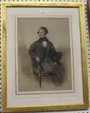 Alfred Henry Taylor, Full Length Portrait of a Seated Man wearing a Black Jacket and Blue Waistcoat, 1846, ink with watercolour