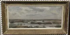 Paul Louis, Wetland Landscape with Boats, oil on board