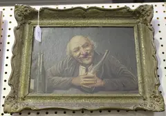 Konstantin Szewczenko, Man holding a Wine Bottle, oil on card