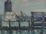 Alfred J. Bennett, Shoreham Harbour' (View with one of the Mystery Towers), oil on canvas-board