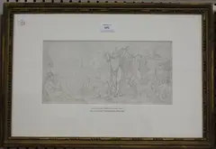 Joseph Noel Paton, Pan, Silenus and Bacchanalian Revellers, pencil