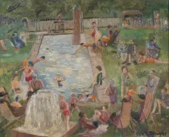 Elsie Clara Bowyer, Figures at a Lido, oil on canvas