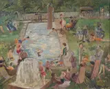 Elsie Clara Bowyer, Figures at a Lido, oil on canvas