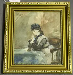 Albert Ludovici Junior, Three-quarter Length Portrait of a Lady seated at a Table, 1877, watercolour