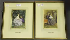 Charles Green, Lady and Young Girl in a Garden, and Lady with Child on her Knee, 1866, a pair of watercolours with gouache