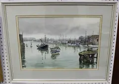 John Mortimer, Littlehampton Harbour, watercolour