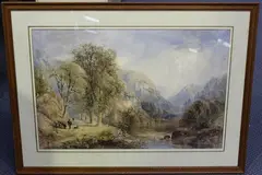 Cornelius Pearson, Landscape with Mountains, Lake and Figures on a Path, 1853, watercolour