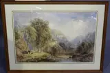 Cornelius Pearson, Landscape with Mountains, Lake and Figures on a Path, 1853, watercolour