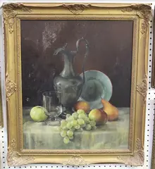 Jack Carter, Ann's Jug' (Still Life with Grapes, Apples and Pears), 1975, oil on canvas-board
