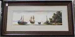 Ken Hammond, Coastal Scene with Sailing Vessels, 1989, oil on board
