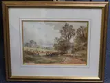Henry John Kinnaird, Landscape with Figures harvesting and Sheep in a Lane