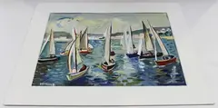 La Côte d'Azur' (Harbour Scene with Sailing Vessels) by Jean Deldevez, 1947, watercolour with gouache, sold Oct 2019