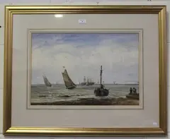 John Francis Salmon, Sailing Vessels in a Stiff Breeze off a Coast, 1875, watercolour