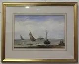 John Francis Salmon, Sailing Vessels in a Stiff Breeze off a Coast, 1875, watercolour