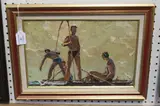 Four Rowers on the Water by Vitaly Alexandrov Markin, oil on paper, sold Jul 2019