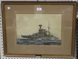 Cecil King, HMS Warspite, watercolour over pencil