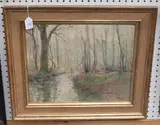 Theodore Feucht, Woodland Landscape with River, 1904, oil on card