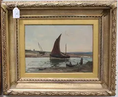John Muirhead, Harbour Scene with Fishing Boat, oil on canvas