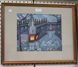 John Ormsby, Children playing outside a Fish and Chip Shop, oil on board