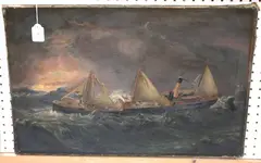 R.P. Aikman, Sylfaen of Liverpool on Point of Ayr, Dec 24th 1887, Painted from Original Notes of Luwens, oil on canvas