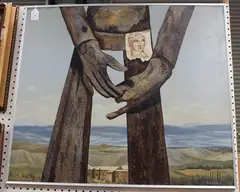 Surrealist Landscape with Monumental Figure by Antonio Plettenberg, oil on canvas laid on board, sold Jul 2019