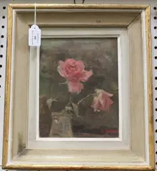 Denys Dawnay, Still Life of Pink Roses in a Glass Vase, oil on canvas