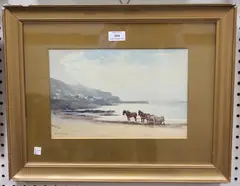John Farquharson, Coastal Landscape with Seaweed Gatherers, possibly St Aubin, Jersey, watercolour