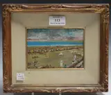 Di Alviz, Busy Summer Beach Scene, oil on board