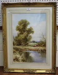 Henry H. Parker, Landscape with Cows and Figures, watercolour