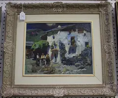 Serra Escribà, Landscape with House and Figures, late 20th/early 21st century oil on canvas