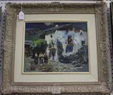 Serra Escribà, Landscape with House and Figures, late 20th/early 21st century oil on canvas