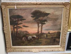 W. Brown, Horses in a Landscape at Dusk, oil on canvas