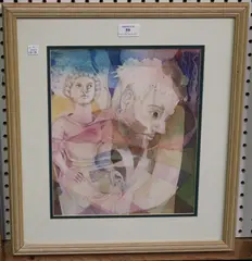 Alison Milner-Gulland, Abstract Portrait Studies, watercolour with collage