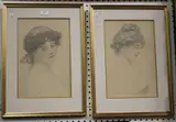 Charles Prosper Sainton, Portraits of Young Girls, a pair of late 19th/early 20th century pencils with watercolour