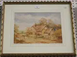 M.C. Tennant, Landscape with Thatched Cottage, Figures and Ducks, watercolour
