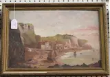J.W. Lawton, Coastal Scene with Fishing Boats, probably Hastings, oil on board