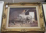 Donna Crawshaw, Horse and Chickens within a Stable, oil on canvas