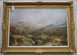 Raymond Alfred Gilronan, Highland Landscape with Cattle watering, late 20th/early 21st century oil on canvas