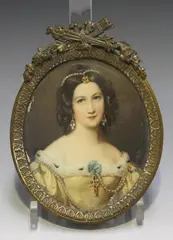 Maximilian Stieler, Oval Miniature Half Length Portrait of a Lady wearing a Dress with Ermine Trim, watercolour on ivory