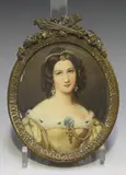 Maximilian Stieler, Oval Miniature Half Length Portrait of a Lady wearing a Dress with Ermine Trim, watercolour on ivory