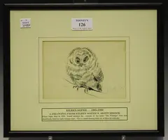 Owl on a Branch by Eileen Soper, charcoal, sold Apr 2019