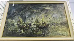 Thomas O'Donnell, Impressionist Scene with Boats, possibly Venice, oil on board