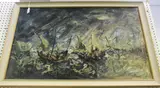 Thomas O'Donnell, Impressionist Scene with Boats, possibly Venice, oil on board