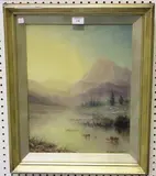 William Adolphus Knell, Highland Landscape with Sheep, oil on board