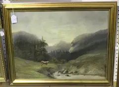J. Cordin, Alpine River Landscape with Cow, oil on canvas