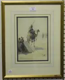 James Shaw Crompton, Bedouin Camp in the Desert with Arabs on Camelback, watercolour
