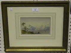 Cornelius Varley, Lake Scene with Boats and Distant Mountains, watercolour