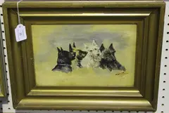 M. Lodwick, Studies of Terriers, oil on canvas