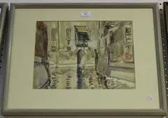 Phyllis Pearsall, Street Door, Venice' and 'Canal in Venice, a pair of watercolours with ink