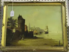 Brian Coole, Dutch Harbour Scene, oil on canvas